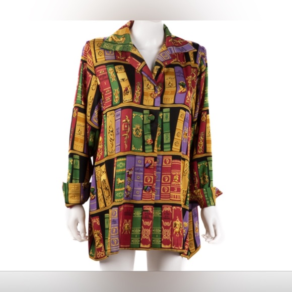Pre-Owned Hermes 1980s Library Print Oversized Shirt - Picture 1 of 4